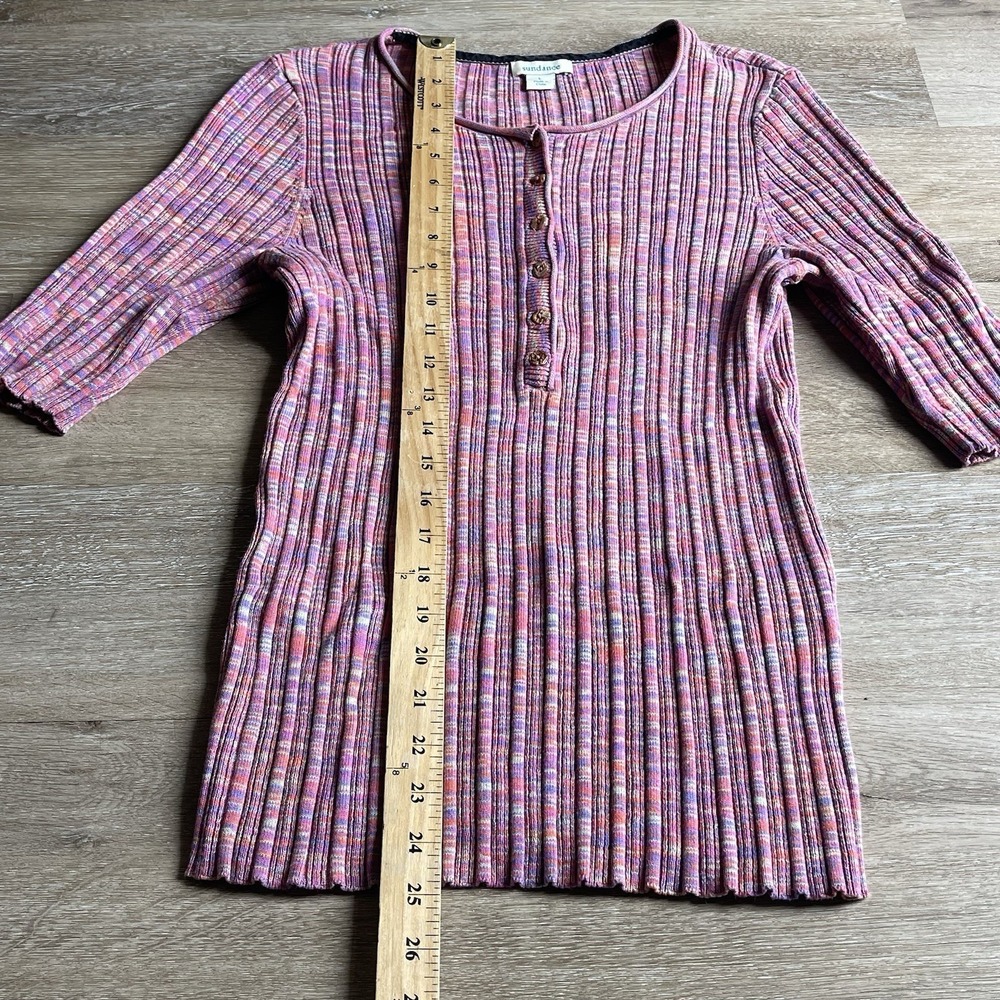 Sundance Ribbed Pink Henley Large Space Dyed Half Sleeve Stretch - Picture 2 of 6